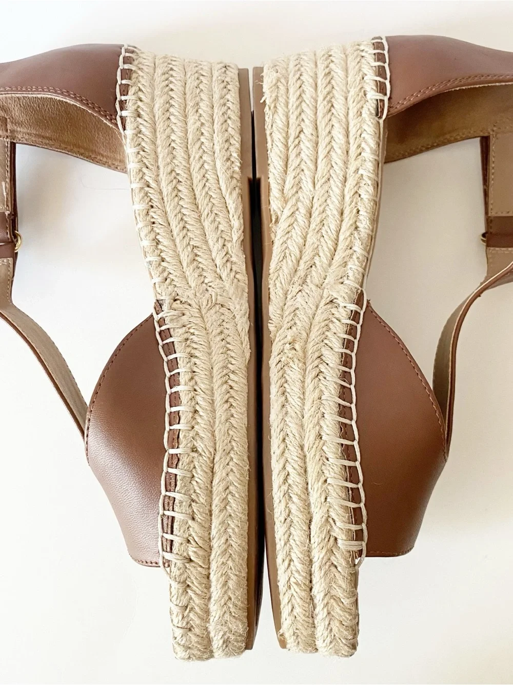 Giani Bernini CAYLAA wedge espadrille sandal saddle brown smooth vegan leather